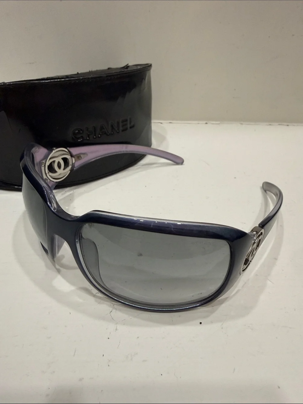 Authentic CHANEL Frame Sunglasses with Silver CC Accent
